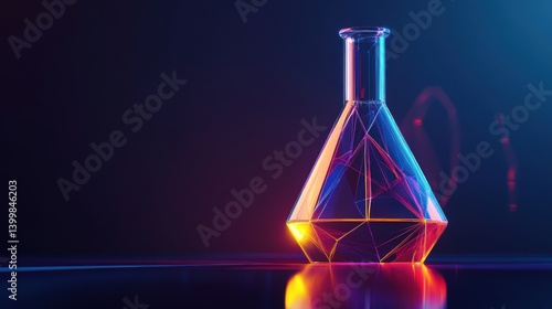 Obraz na płótnie a low-poly representation of a laboratory flask, with glowing geometric shapes w salonie
