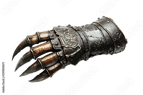 Legendary gladiator's battle-scarred gauntlet with worn and powerful design