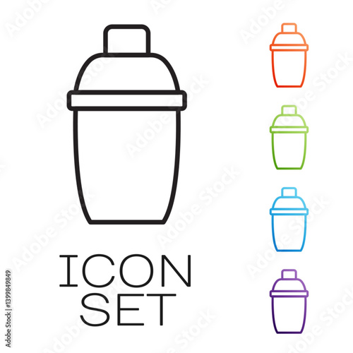 Black line Cocktail shaker icon isolated on white background. Set icons colorful. Vector