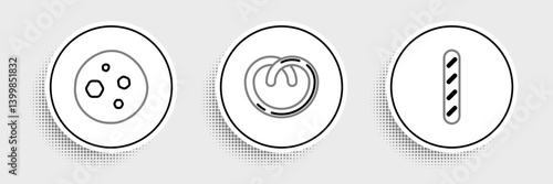 Set line French baguette bread, Cookie or biscuit with chocolate and Pretzel icon. Vector