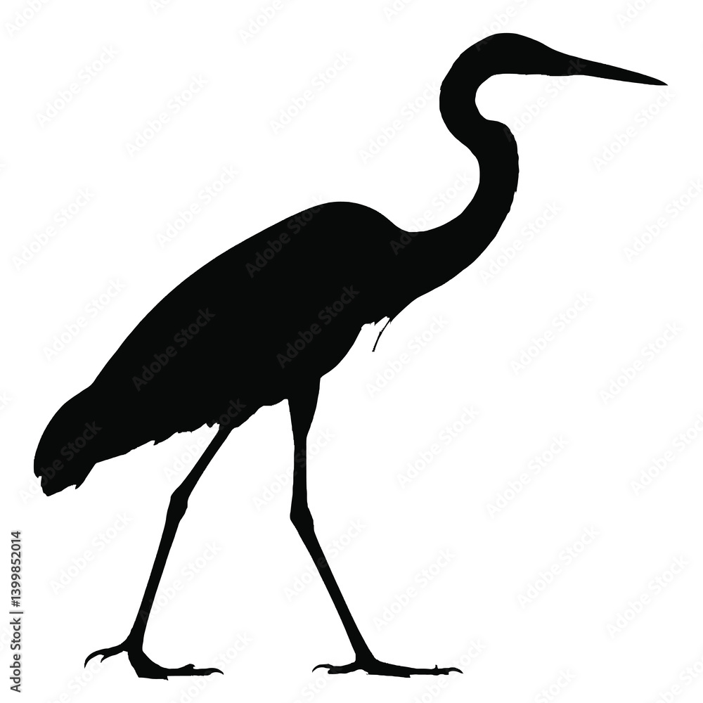 Obraz premium Tall Forest Heron Silhouette – Black Vector of Wading Bird with Long Legs and Beak