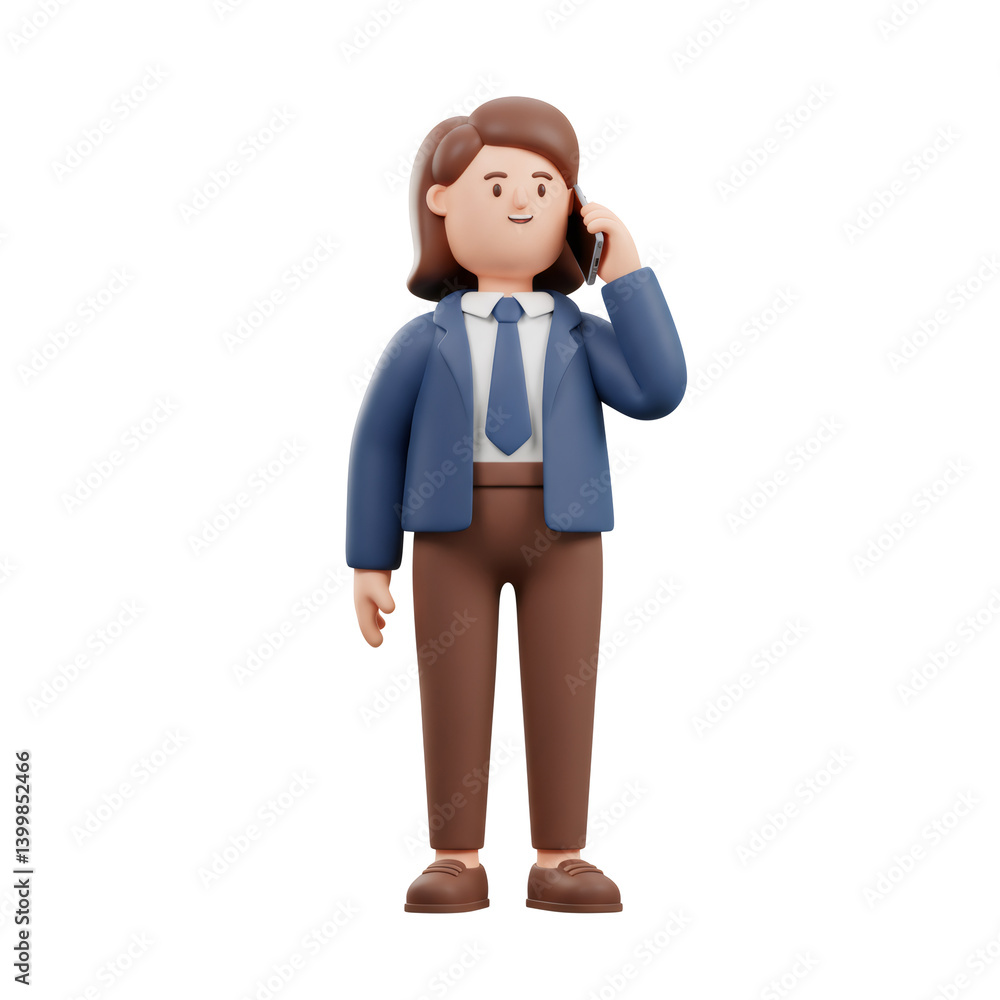 3D Rendered Cartoon Businesswoman on Phone Call 3D Rendered Cartoon Businesswoman on Phone Call