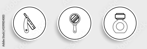 Set line Aftershave, Straight razor and Hand mirror icon. Vector