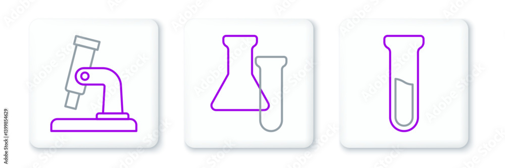Set line Test tube and flask, Microscope and icon. Vector Set line Test tube and flask, Microscope and icon. Vector