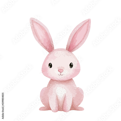 Sweet Pink Bunny: A charming pink bunny with adorable, long ears and sparkling eyes, exuding innocence and sweetness in a delightful watercolor illustration. 
