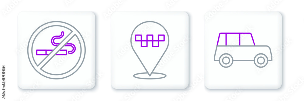 Set line Car, No Smoking and Location with taxi icon. Vector Set line Car, No Smoking and Location with taxi icon. Vector