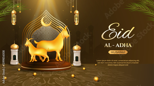 Golden Eid Al Adha Celebration With Decorative Lanterns and Goat Figures