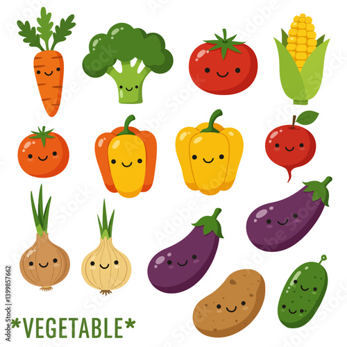 Wallpaper Mural Cute Vegetable Characters Cartoon Set with White Background. Torontodigital.ca