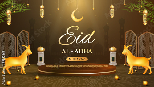 Eid Al Adha Celebration with Golden Decorations and Festive Elements