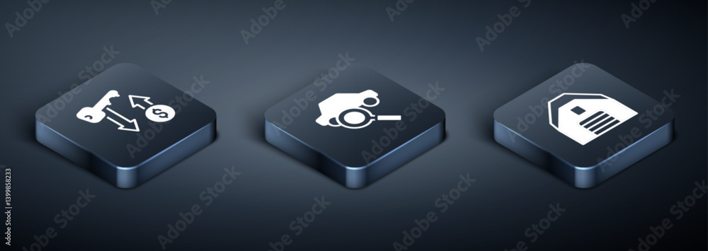Set Isometric Rent key, Garage and Car sharing icon. Vector Set Isometric Rent key, Garage and Car sharing icon. Vector