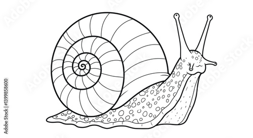Snail Coloring Page for Kids Featuring a Distinct Spiral Shell