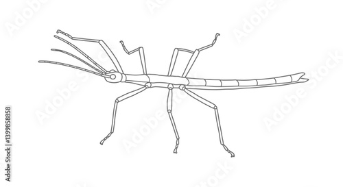 Camouflaged Stick Bug Coloring Sheet for Children with Long Thin Body and Limbs