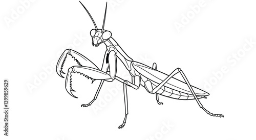 Unique Praying Mantis Coloring Sheet for Children Showing Its Specialized Front Limbs