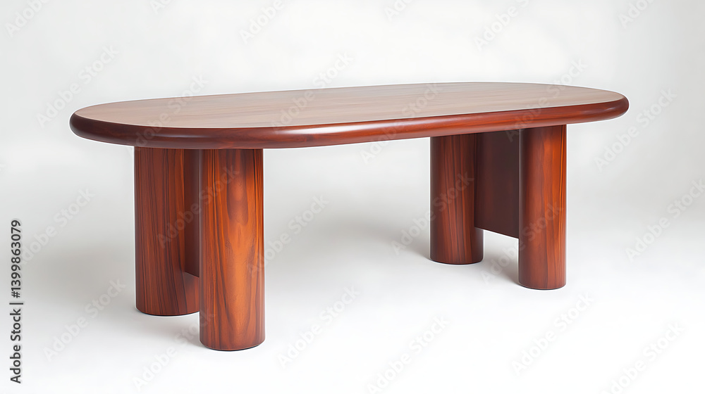 A large wooden table with a round top A large wooden table with a round top