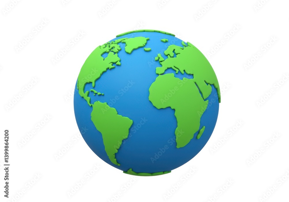 A cartoon globe featuring continents in green and oceans in blue A cartoon globe featuring continents in green and oceans in blue