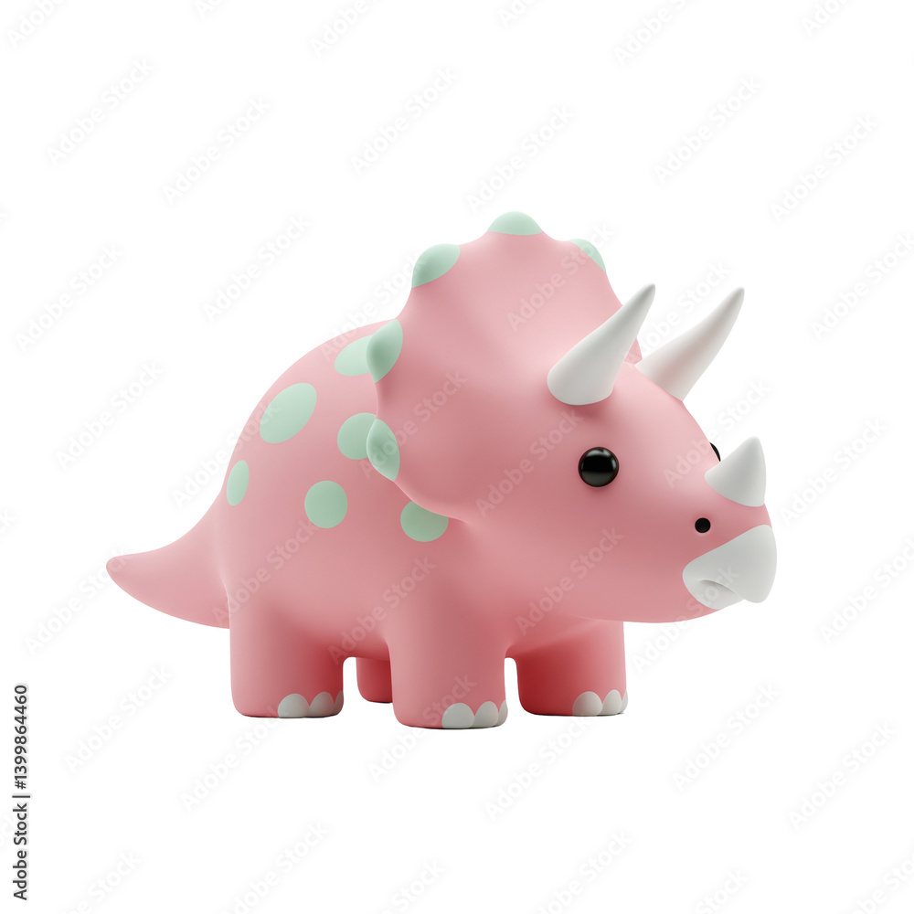 Cute Pink Triceratops with Green Spots 3D Render Cute Pink Triceratops with Green Spots 3D Render