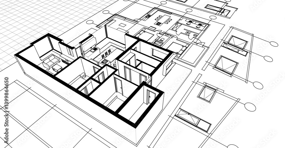 Fototapeta premium house sketch project facades plan 3d illustration