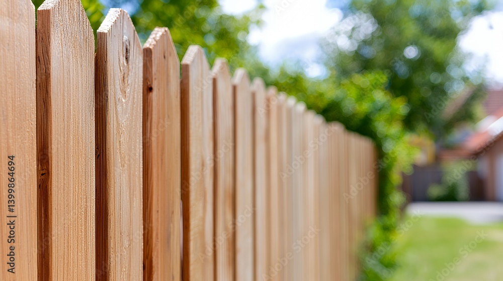 Fototapeta premium Closeup of a wooden scalloped picket fence