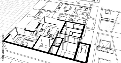  house sketch project facades plan 3d illustration