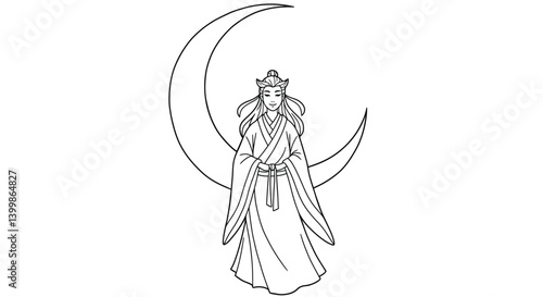 Wallpaper Mural Coloring Page: Tsukuyomi, Japanese Moon God and Crescent Moon Torontodigital.ca