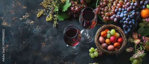 Obraz na płótnie Autumn fruit and wine display w salonie