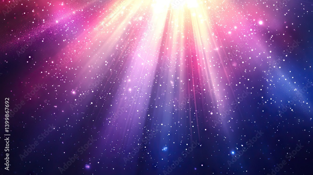 A vibrant, radiant, multicolored space scene with light rays. A vibrant, radiant, multicolored space scene with light rays.