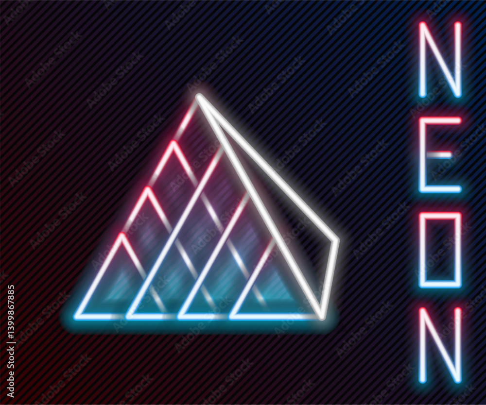 Fototapeta premium Glowing neon line Louvre glass pyramid icon isolated on black background. Louvre museum. Colorful outline concept. Vector