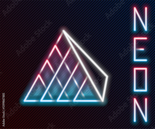 Glowing neon line Louvre glass pyramid icon isolated on black background. Louvre museum. Colorful outline concept. Vector