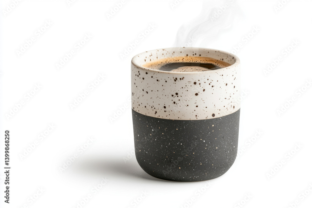 Rustic speckled ceramic coffee cups cozy kitchen setting still life photography warm environment close-up view embracing comfort and style