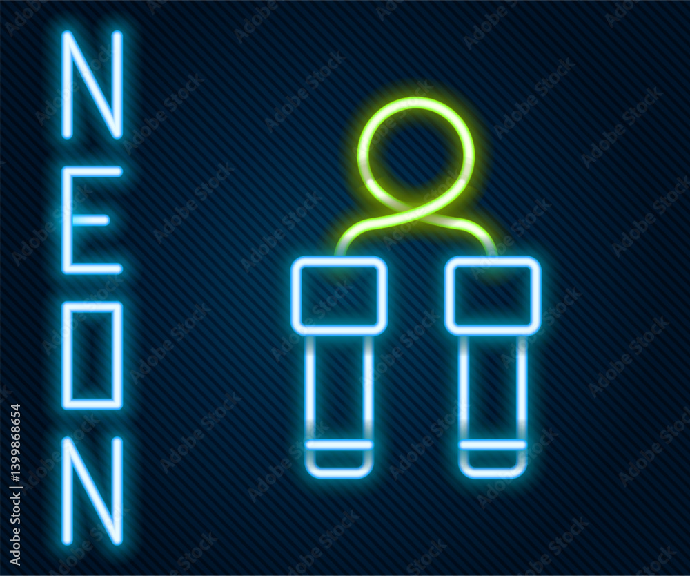 Glowing neon line Jump rope icon isolated on black background. Skipping rope. Sport equipment. Colorful outline concept. Vector Glowing neon line Jump rope icon isolated on black background. Skipping rope. Sport equipment. Colorful outline concept. Vector
