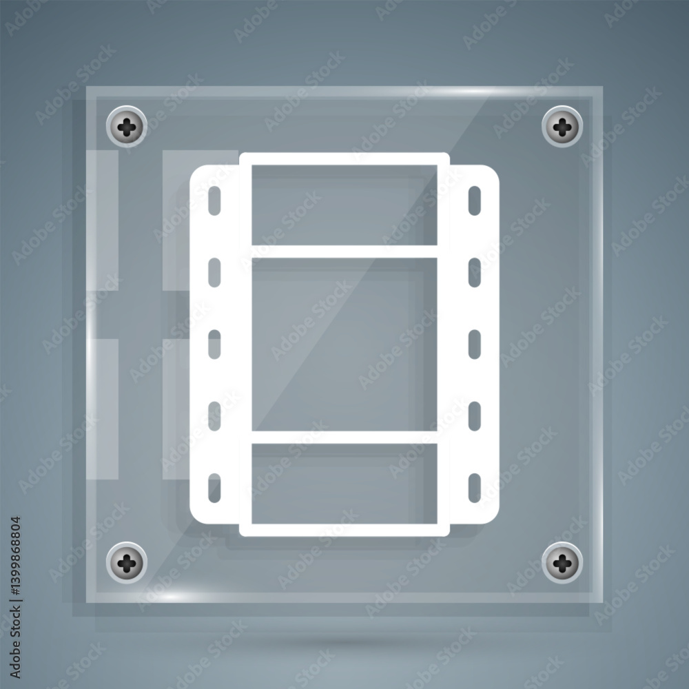 White Play Video icon isolated on grey background. Film strip sign. Square glass panels. Vector White Play Video icon isolated on grey background. Film strip sign. Square glass panels. Vector