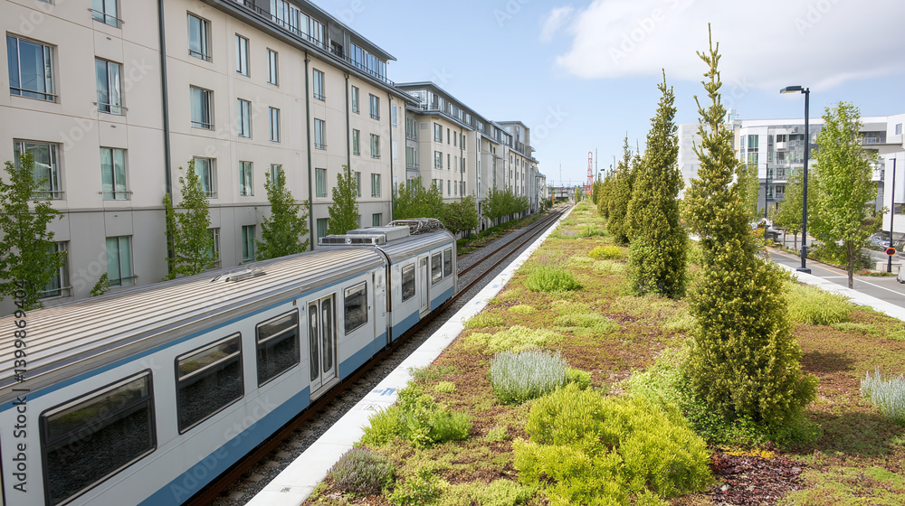 Naklejka premium Urban Green Spaces and Modern Architecture