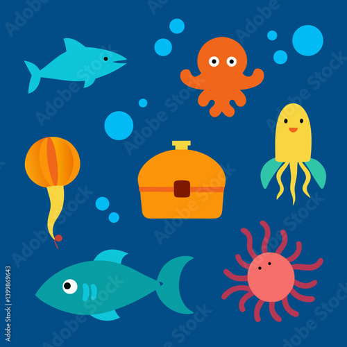 set of funny cartoon fishes