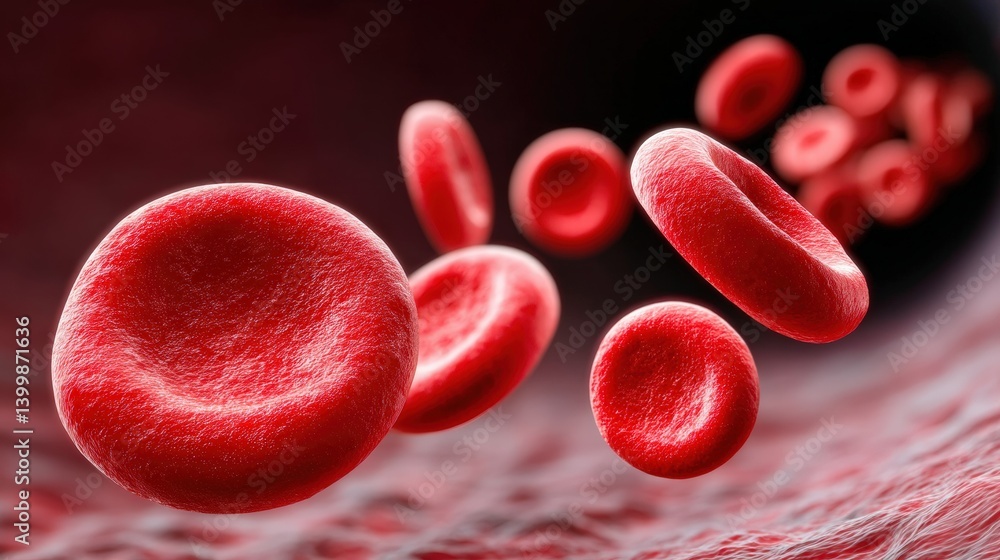 Fototapeta premium Microscopic view of red blood cells in motion.