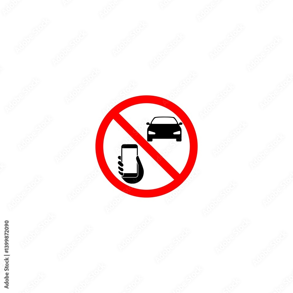 No driving and phone using sign isolated on white background No driving and phone using sign isolated on white background