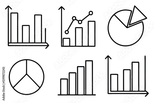 statistical charts line art with growth and decline patterns