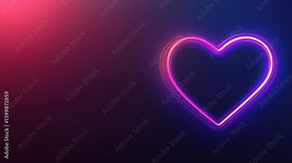 A glowing heart shape in bright pink and purple hues contrasts with the dark backdrop. The soft light creates a warm and inviting atmosphere, evoking feelings of love and affection A glowing heart shape in bright pink and purple hues contrasts with the dark backdrop. The soft light creates a warm and inviting atmosphere, evoking feelings of love and affection