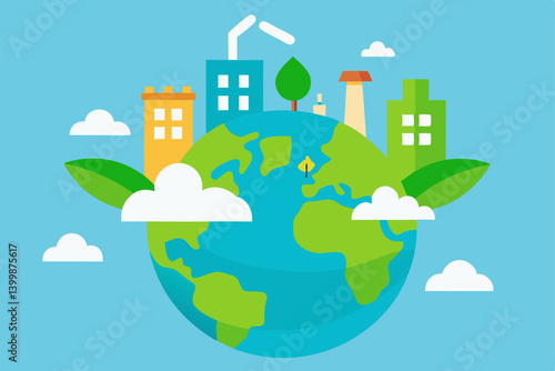 green planet with houses