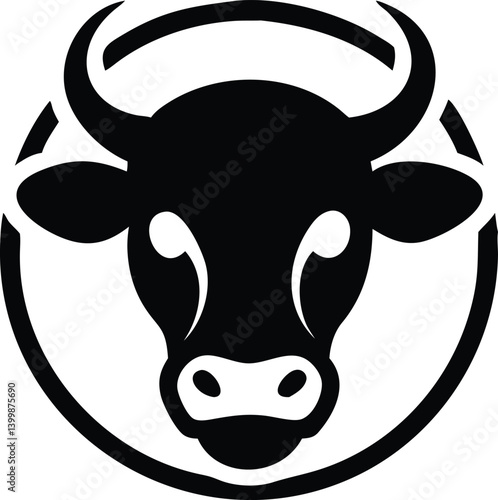 bull face logo, abstract bull head silhouette logo, meat stake restaurant logo, 