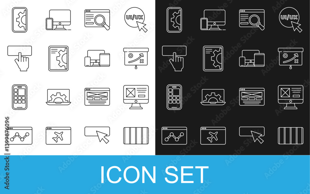 Set line Color palette guide, UI UX design, Planning strategy concept, Web development, Keyboard, and Monitor, mobile, tablet icon. Vector Set line Color palette guide, UI UX design, Planning strategy concept, Web development, Keyboard, and Monitor, mobile, tablet icon. Vector