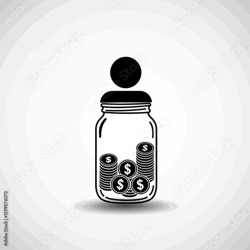 Saving Money Icon of a Person Saving Coins in a Glass Jar