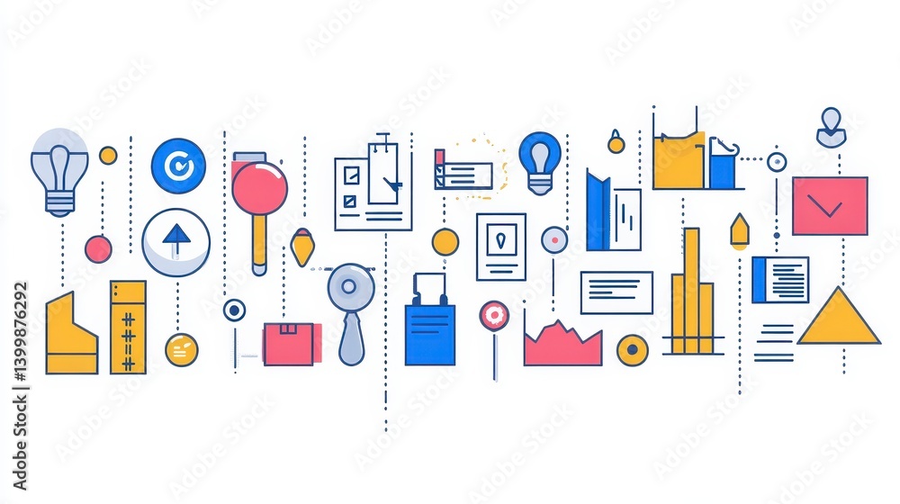 Colorful Icons and Illustrations Representing Business Concepts and Ideas Colorful Icons and Illustrations Representing Business Concepts and Ideas