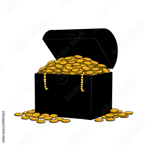 Overflowing Treasure Chest Gold Coins and Riches Illustration
