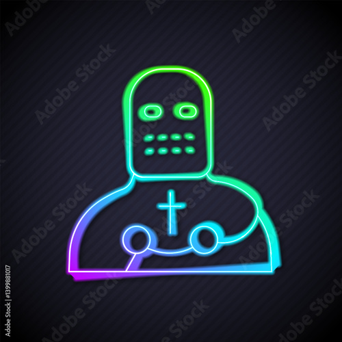 Glowing neon line Knight crusader icon isolated on black background. Vector