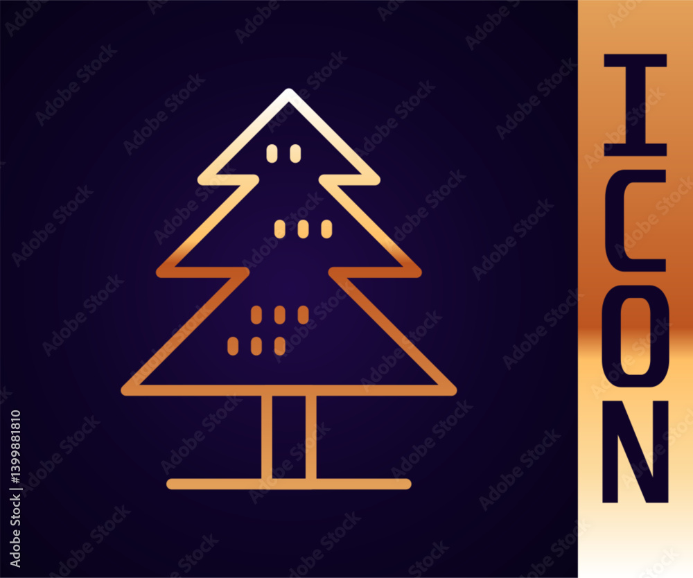 Gold line Tree icon isolated on black background. Forest symbol. Vector Gold line Tree icon isolated on black background. Forest symbol. Vector