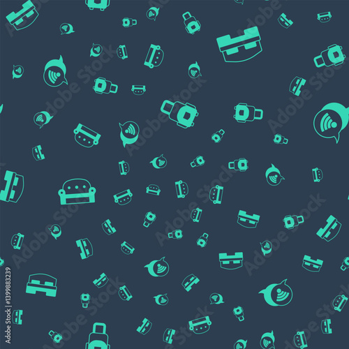 Set Suitcase, Hotel room bed, Sofa and Wi-Fi wireless internet on seamless pattern. Vector
