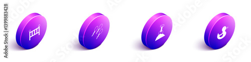 Set Isometric Baby crib cradle bed, Sperm, Sandbox with sand and shovel and Rubber duck icon. Vector
