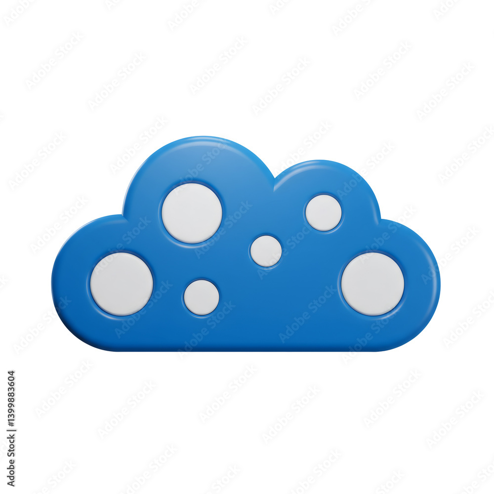 Blue 3D Cloud Icon with White Circles Blue 3D Cloud Icon with White Circles