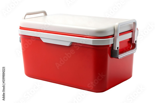 Durable Red Cooler Box with Secure Handles  isolated on white background . A red strong box illustration on white