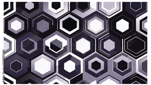 Monochrome Tech-Inspired Hexagon Seamless Pattern 1